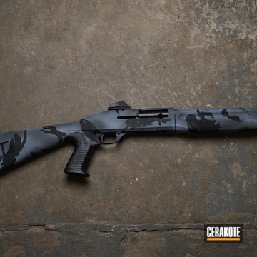 Custom Camo Benelli Shotgun Cerakoted Using Stormtrooper White, Sniper Grey And Graphite Black
