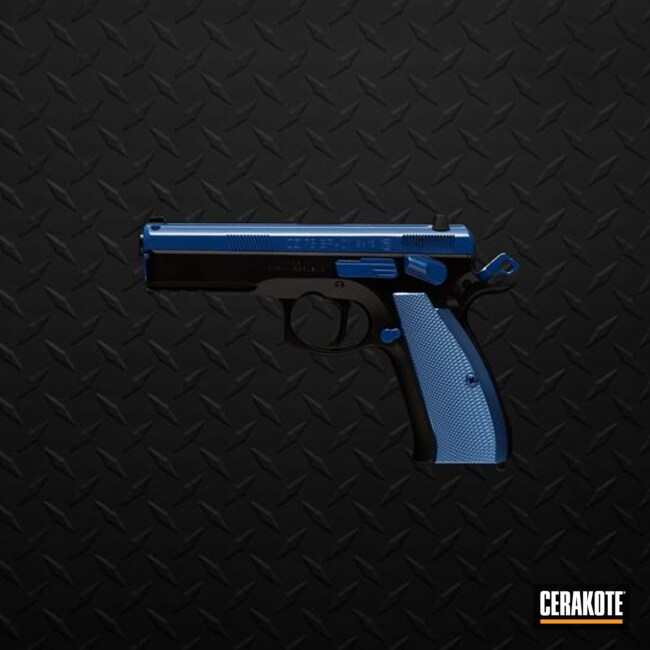 Cz 75 Sp-01 Pistol Cerakoted Using Sea Blue And Graphite Black