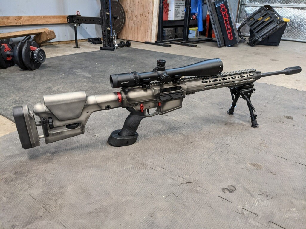 Custom AR 10 done in Bright Nickel, Graphite Black and Tungsten | Cerakote