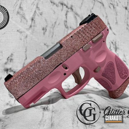 Powder Coating: ROSE GOLD H-327,9mm,Bazooka Pink H-244,S.H.O.T,Taurus,Pink,Frosted,Ladies,Pistol,Sparkles,Sparkle,Glitter,G2C