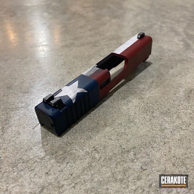 Distressed Texas Flag Themed Glock Slide Cerakoted Using Hidden White, Kel-tec® Navy Blue And Crimson