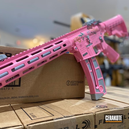 Powder Coating: Smith & Wesson,BLOOD ORANGE H-322,S.H.O.T,SUNFLOWER H-317,SQUATCH GREEN H-316,Floral Script Pattern,Rifle,Custom,Personalized,Floral Patterned,Pink,Two Tone,Floral,M&P 15-22,Crushed Silver H-255,PINK SHERBET H-328,Firearms