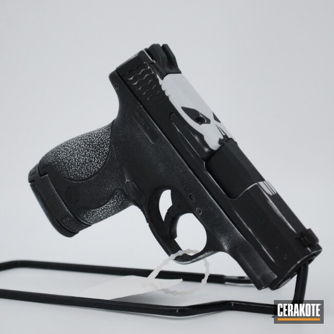 Cerakoted: Bright White H-140,9mm,BLACKOUT E-100,Distressed,Pistol