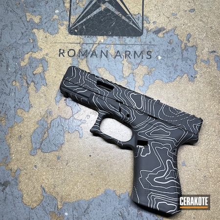 Powder Coating: 9mm,Topographical Map,S.H.O.T,Defkon3,Glock Slide,Custom,Glock,Custom Glock Slide,Handguns,Pistol,Armor Black H-190,Topographical,Steel Grey H-139,Glock 19,Topoflage