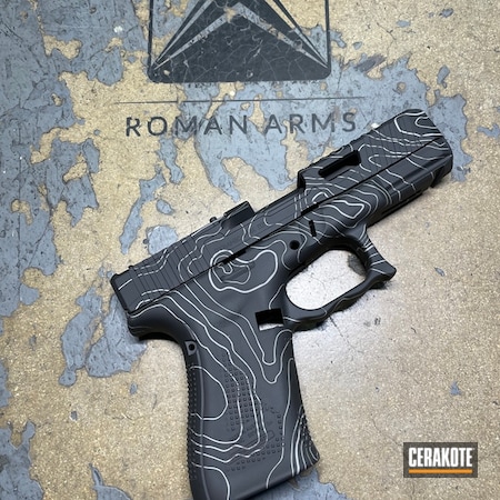 Powder Coating: 9mm,Topographical Map,S.H.O.T,Defkon3,Glock Slide,Custom,Glock,Custom Glock Slide,Handguns,Pistol,Armor Black H-190,Topographical,Steel Grey H-139,Glock 19,Topoflage