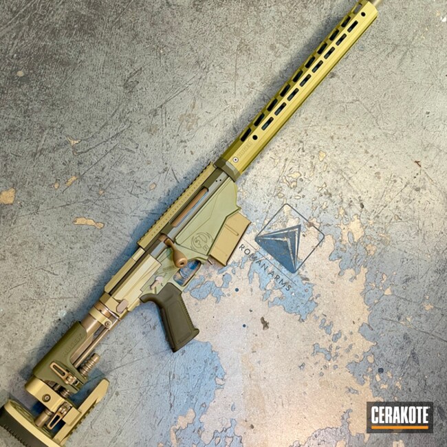 Ruger Precision Bolt Action Rifle Cerakoted Using Titanium, Moss And M17 Coyote Tan