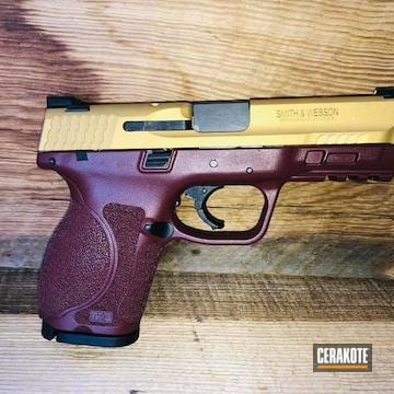 Smith & Wesson M&p Cerakoted Using Black Cherry And Gold
