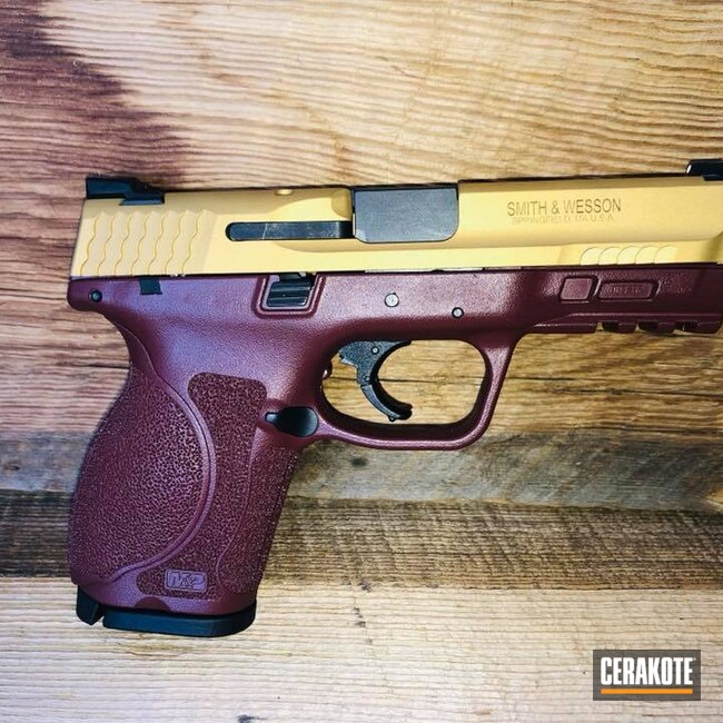 Cerakoted: S.H.O.T,9mm,M&P,BLACK CHERRY H-319,Smith & Wesson,Gold H-122