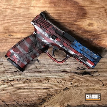 Distressed American Flag Themed Smith & Wesson M&p Cerakoted Using Hidden White, Ridgeway Blue And Crimson