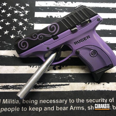 Powder Coating: Stencil,S.H.O.T,Pistol,.380,Armor Black H-190,Ruger LCP,Bright Purple H-217