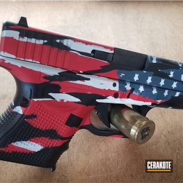 Distressed American Flag Themed Glock 26 Cerakoted Using Stormtrooper White, Usmc Red And Nra Blue