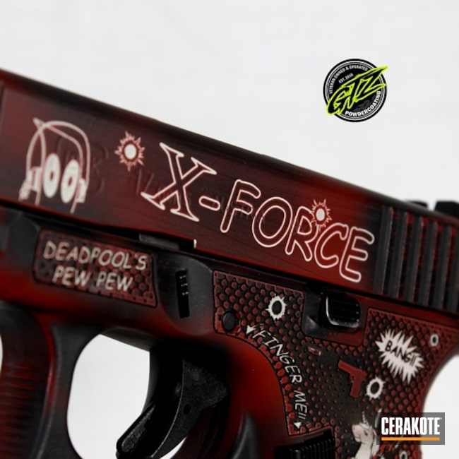 Deadpool Themed Glock 17 Cerakoted Using Crimson, Stormtrooper White And Graphite Black