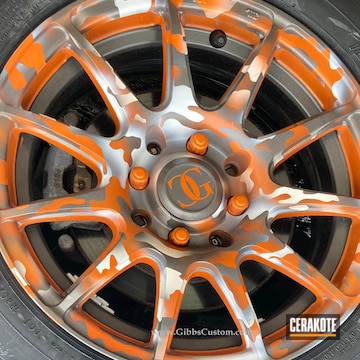 Custom Camo Wheels Cerakoted Using Hunter Orange, Tequila Sunrise And Stormtrooper White