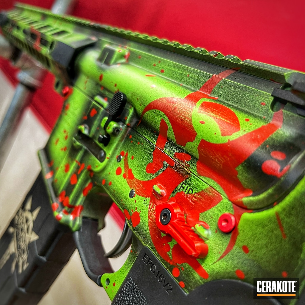 AR-15 Cerakoted using Crimson and Zombie Green | Cerakote
