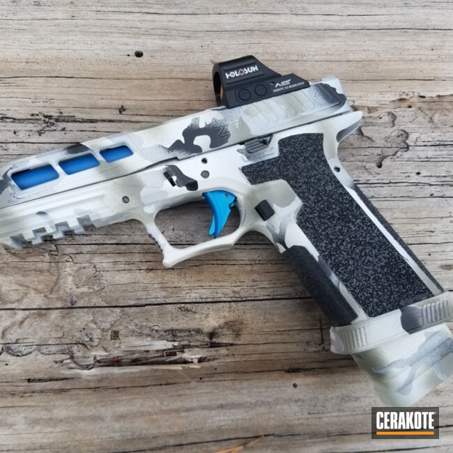 Custom Camo Glock 17 Cerakoted Using Hidden White, Ridgeway Blue And Snow White