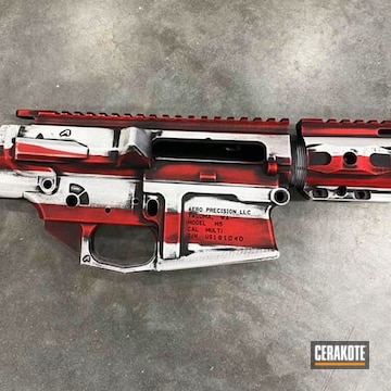 Distressed American Flag Themed Ar Cerakoted Using Usmc Red, Bright White And Nra Blue