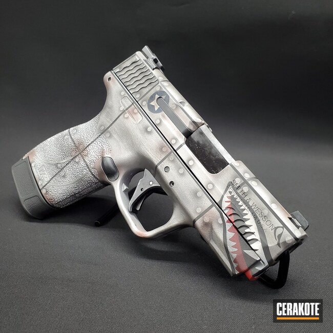 Wwii Bomber Plane Themed Smith & Wesson M&p Cerakoted Using Satin Aluminum, Kel-tec® Navy Blue And Multicam® Dark Brown