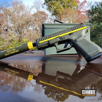 Glock 44 Cerakoted Using Corvette Yellow And Mil Spec O.d. Green