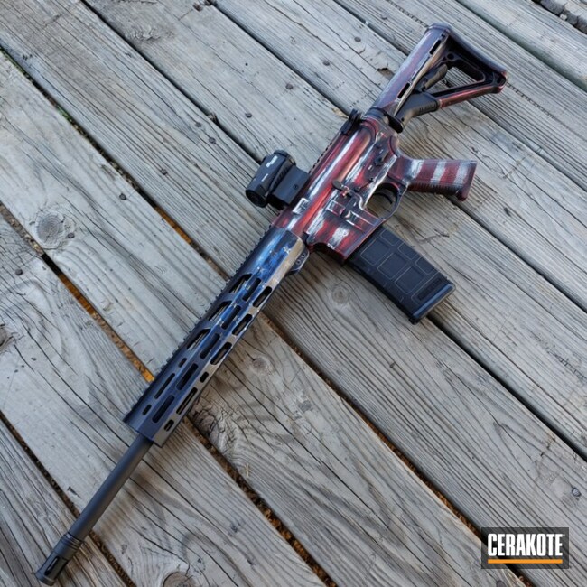 Distressed American Flag Themed Ar Cerakoted Using Stormtrooper White, Usmc Red And Nra Blue