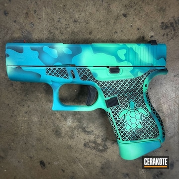 Custom Camo Glock 43 Cerakoted Using Aztec Teal And Island Green