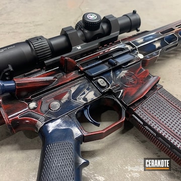 Distressed American Flag Themed Ar Cerakoted Using Kel-tec® Navy Blue, Snow White And High Gloss Armor Clear
