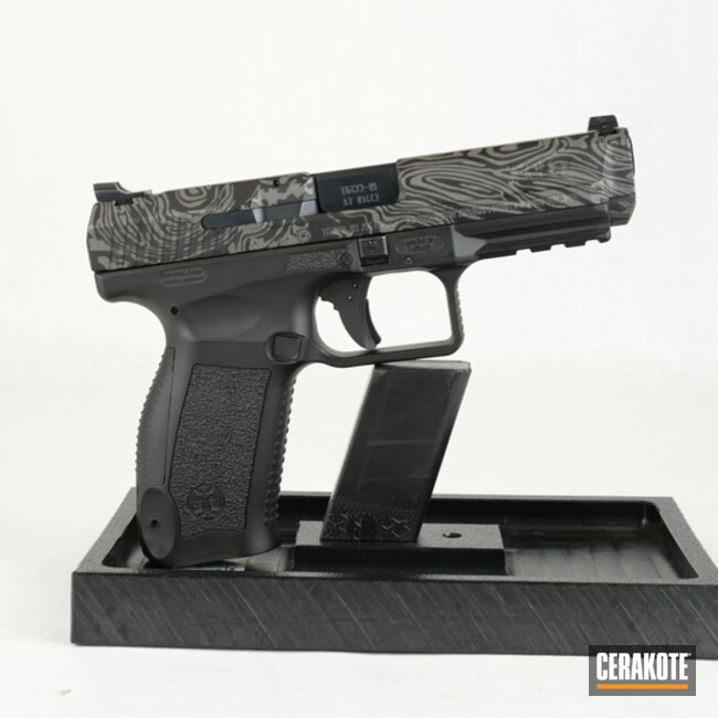 Damascus Canik Tp9sf Cerakoted Using Graphite Black And Tungsten