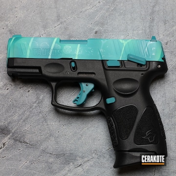 Custom Taurus G3c Pistol Cerakoted Using Aztec Teal, Robin's Egg Blue And Island Green