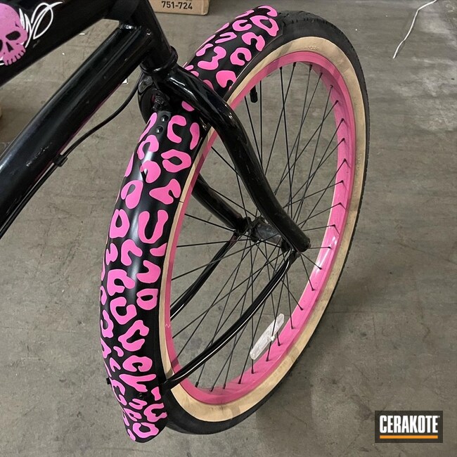 Leopard Print Themed Bike Fender Cerakoted Using Prison Pink And Gloss Black