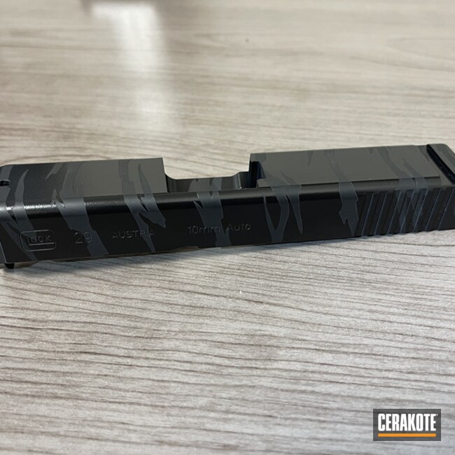 Custom Tiger Striped Glock Slide Cerakoted Using Armor Black And Gloss Black