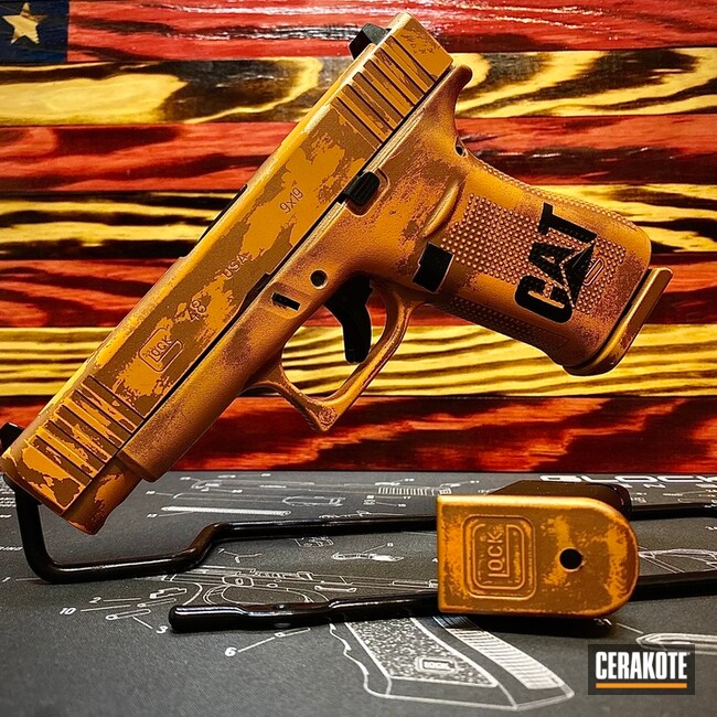 Cat Themed Glock Cerakoted Using Corvette Yellow, Graphite Black And Firehouse Red