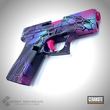 Dragon Scale Camo Glock 43x Cerakoted Using Sig™ Pink, Blue Raspberry And Graphite Black