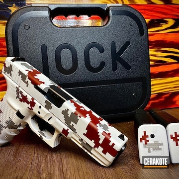 Digi Camo Glock 21 Cerakoted Using Gun Metal Grey, Crimson And Stormtrooper White
