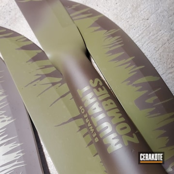 Custom Knife Cerakoted Using Noveske Bazooka Green, Magpul® O.d. Green And Chocolate Brown