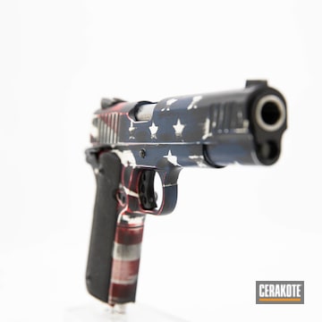 Distressed American Flag Themed Taurus Pistol Cerakoted Using Kel-tec® Navy Blue, Stormtrooper White And Gloss Black