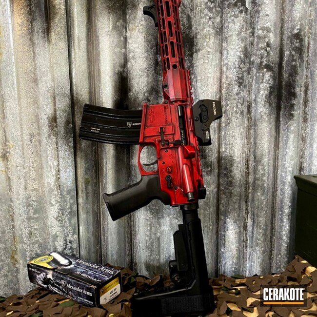 Distressed Ar Build Cerakoted Using Graphite Black And Ruby Red