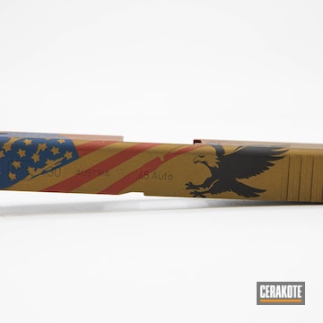 American Flag And Eagle Themed Glock 30 Slide Cerakoted Using Kel-tec® Navy Blue, Crimson And Graphite Black