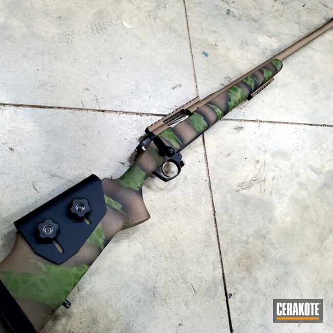 Reptile Camo Colt Action Rifle Cerakoted Using Magpul® Foliage Green, Multicam® Bright Green And Graphite Black