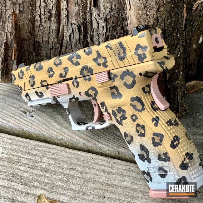 Leopard Print Springfield Armory Xd Cerakoted Using Rose Gold, Bright White And Graphite Black