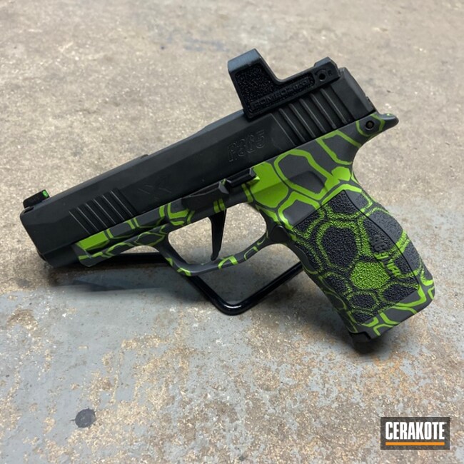 Dragon Scale Camo Sig Sauer P365 Cerakoted Using Zombie Green And Sniper Grey