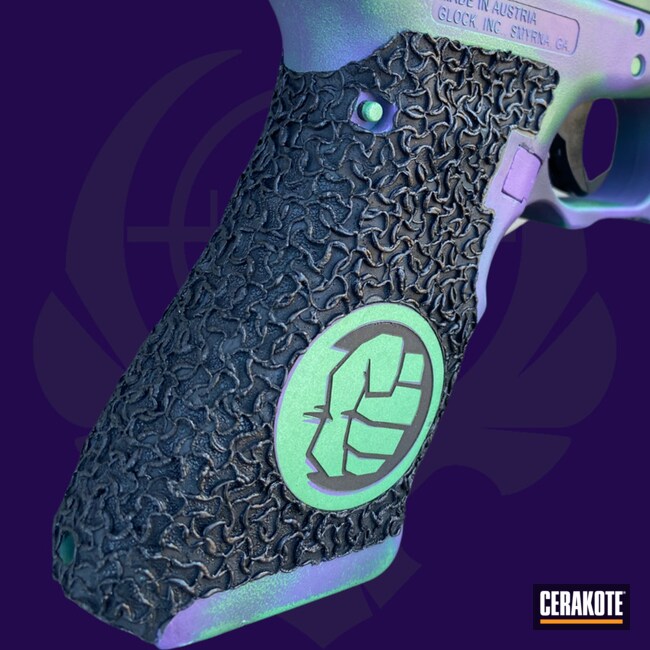 Custom Glock 22 Cerakoted Using Zombie Green, Graphite Black And Bright Purple