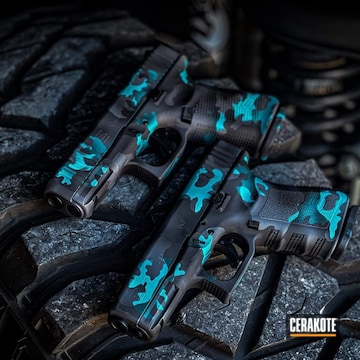Custom Camo Glock 19's Cerakoted Using Aztec Teal And Graphite Black
