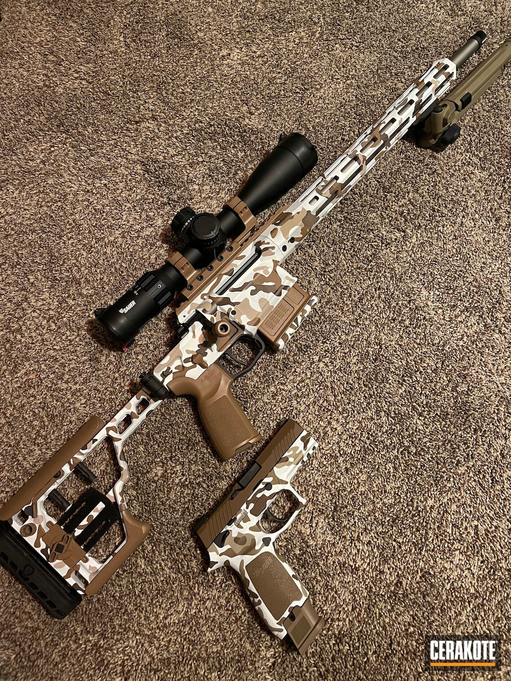 Custom Camo Sig Sauer Cross Cerakoted using Stormtrooper White, Coyote