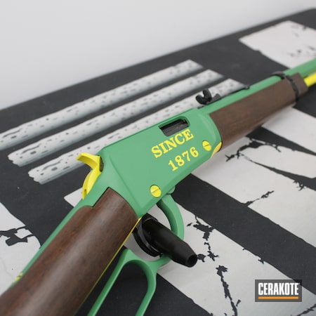 Powder Coating: johndeere,Corvette Yellow H-144,S.H.O.T,Henry,SOCOM BLUE  H-245,frontier,SQUATCH GREEN H-316,Lever Action,Rifle,Custom Rifle,Tribute,Lever