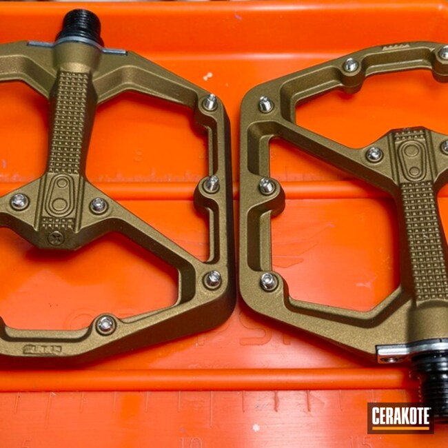 Cerakoted Mountain Bike Pedals And Stem In H-148