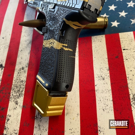 Powder Coating: Graphite Black H-146,.9,S.H.O.T,Pistol,Gold H-122,Glock 19,Camo,Glock 19 Gen 5