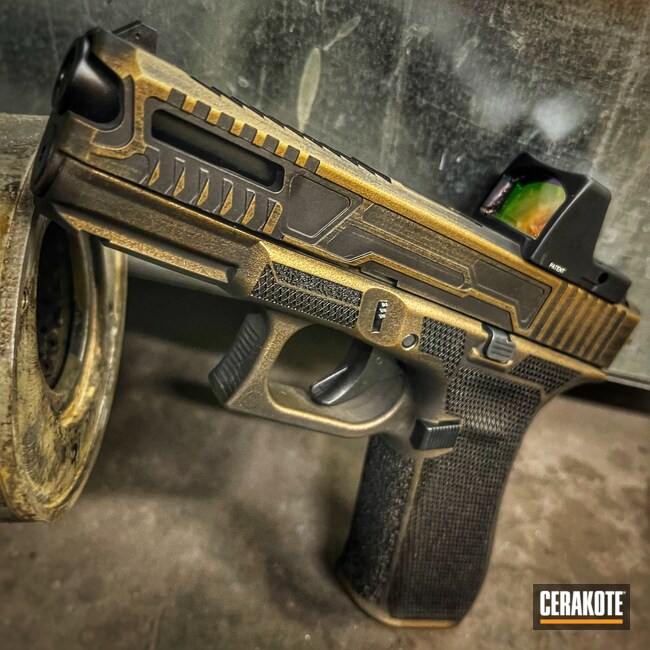 Distressed Glock 45 Cerakoted using Armor Black and Burnt Bronze | Cerakote