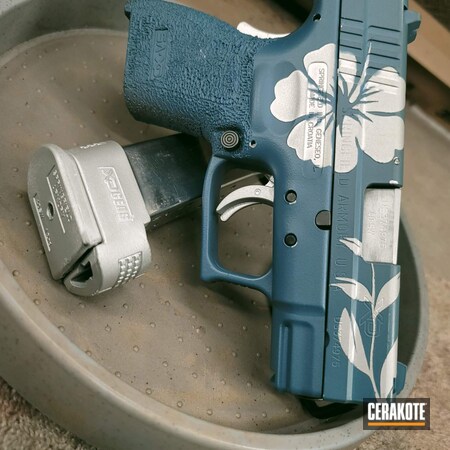 Powder Coating: JESSE JAMES CIVIL DEFENSE BLUE H-401,Satin Aluminum H-151,.40 S&W,S.H.O.T,Pistol,Springfield XD