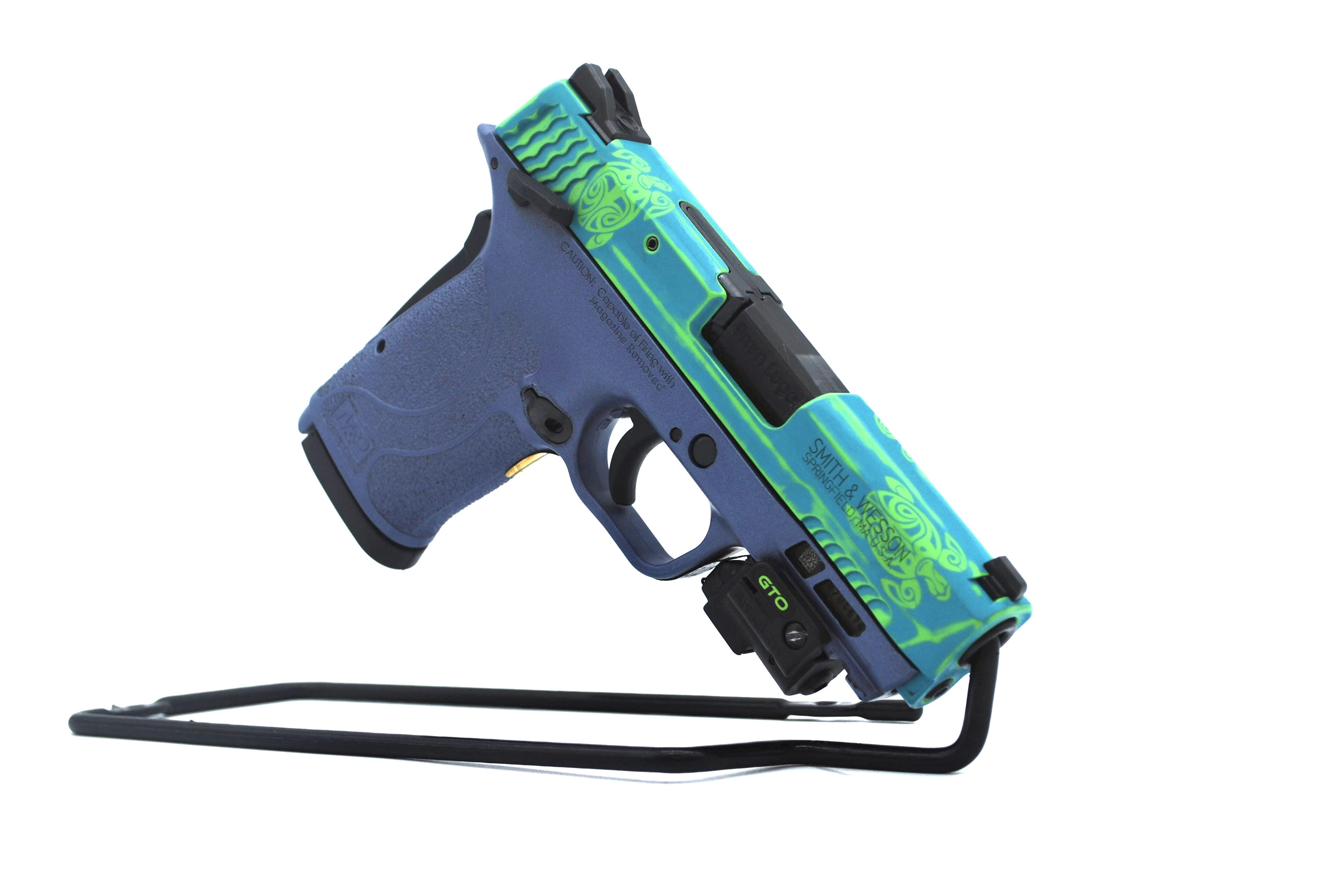 Aztec Mamba Custom M&P Shield finished in Aztec Teal and Green Mamba | Cerakote