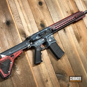 Distressed American Flag Themed Ar Cerakoted Using Socom Blue, Crushed Silver And Ruby Red