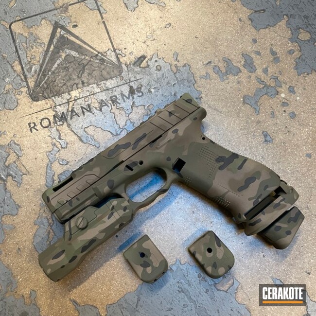 Custom Camo Glock 19x Cerakoted Using Armor Black, Desert Sand And Chocolate Brown